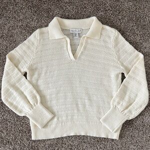 Rachel Zoe Women's Cable Knit Ivory V-Neck Sweater Size M Cotton Blend